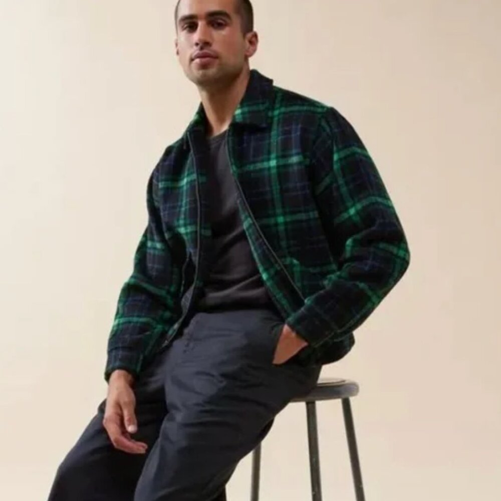 Urban Outfitters Mens Zip Up Plaid Blend Bomber Jacket Size L Green Lined